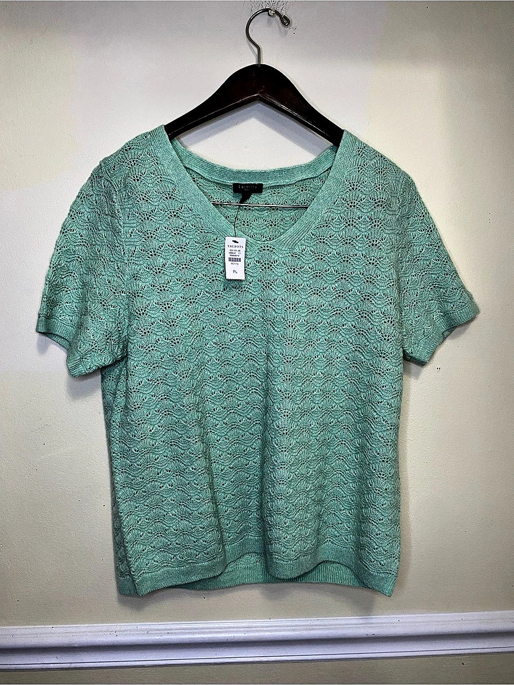 Talbots Short Sleeve Knit Top in Green LP NWT